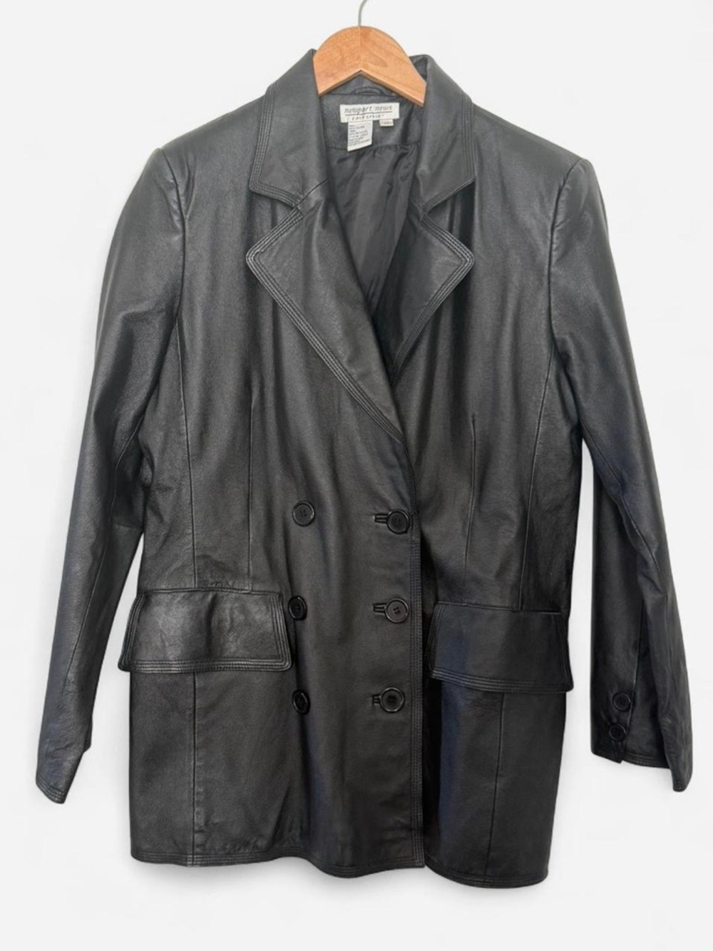 Newport News Black Leather Double-Breasted Blazer